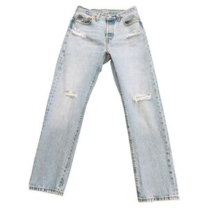 LEVI'S 501 JEANS BUTTON FLY RIPPED DENIM WOMEN'S